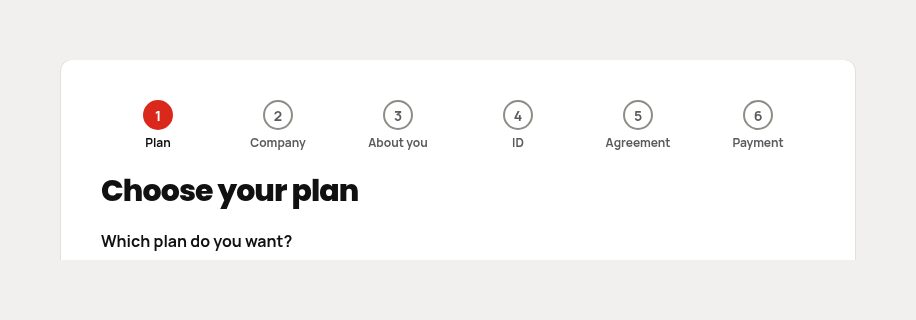Six-step online sign-up