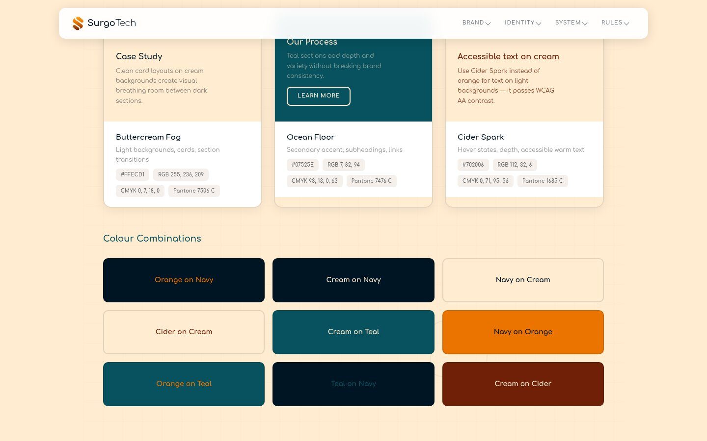 SurgoTech colour combinations