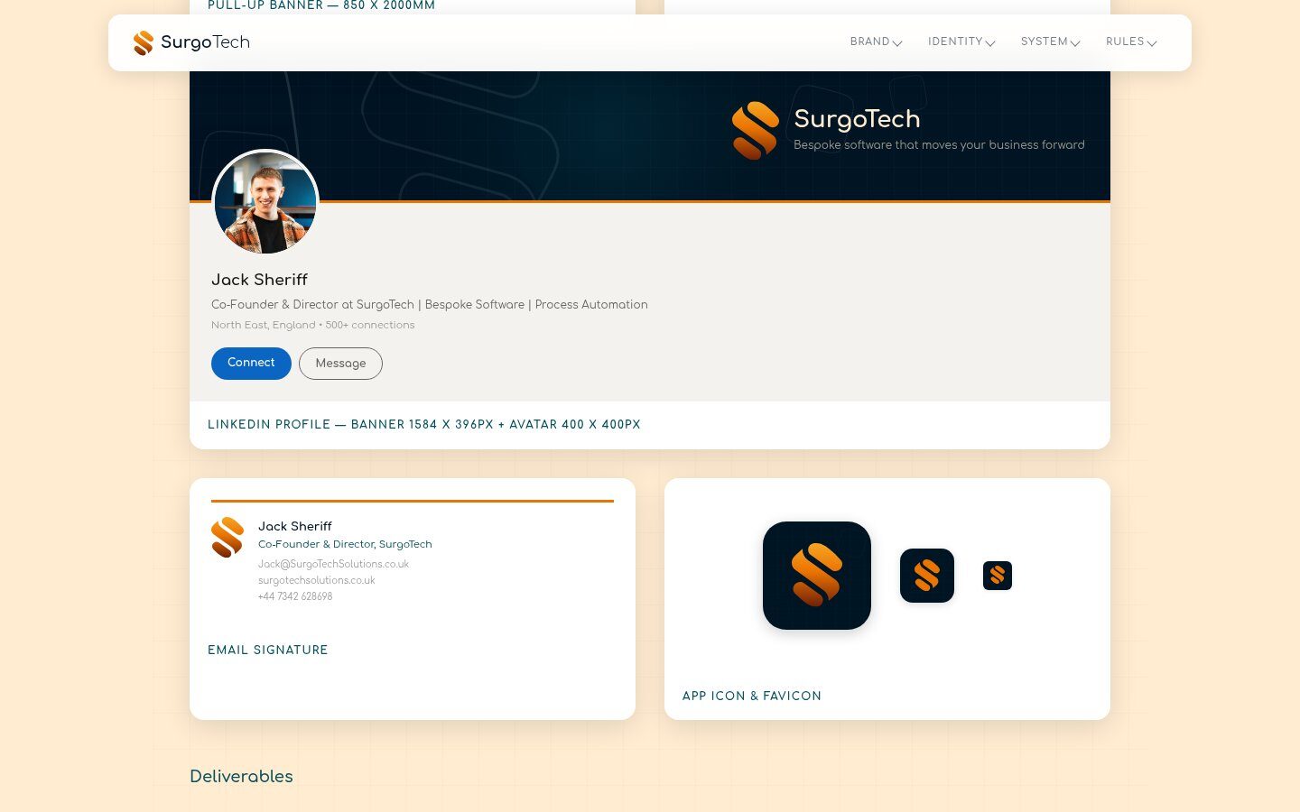 SurgoTech LinkedIn profile, email signature and app icon