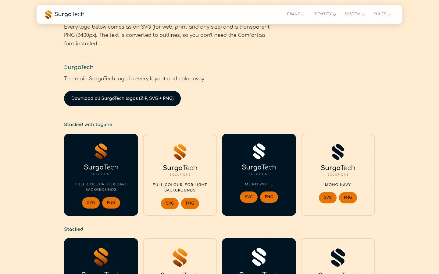 SurgoTech logo downloads section