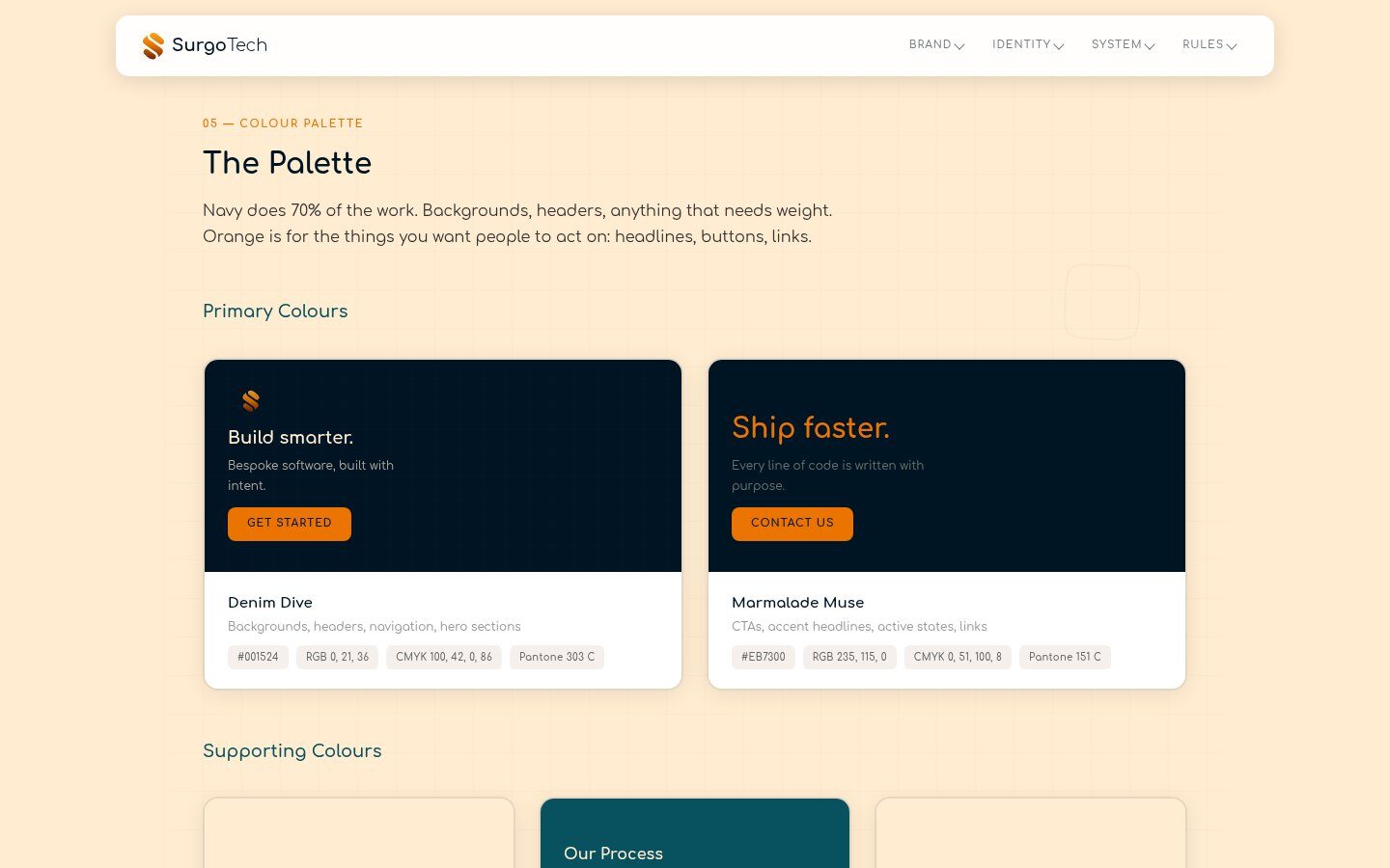 SurgoTech colour palette in use