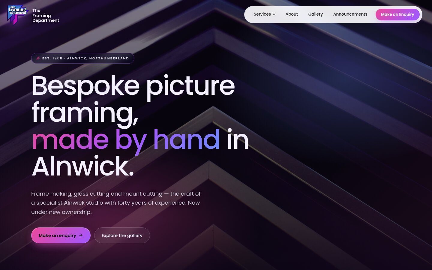 The Framing Department website homepage