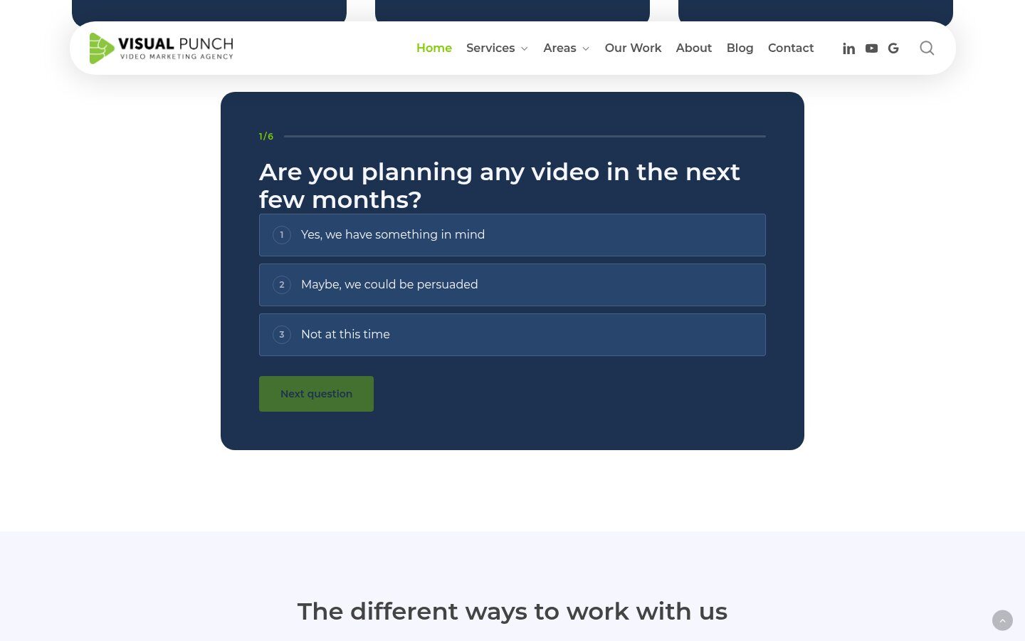 Visual Punch homepage quiz