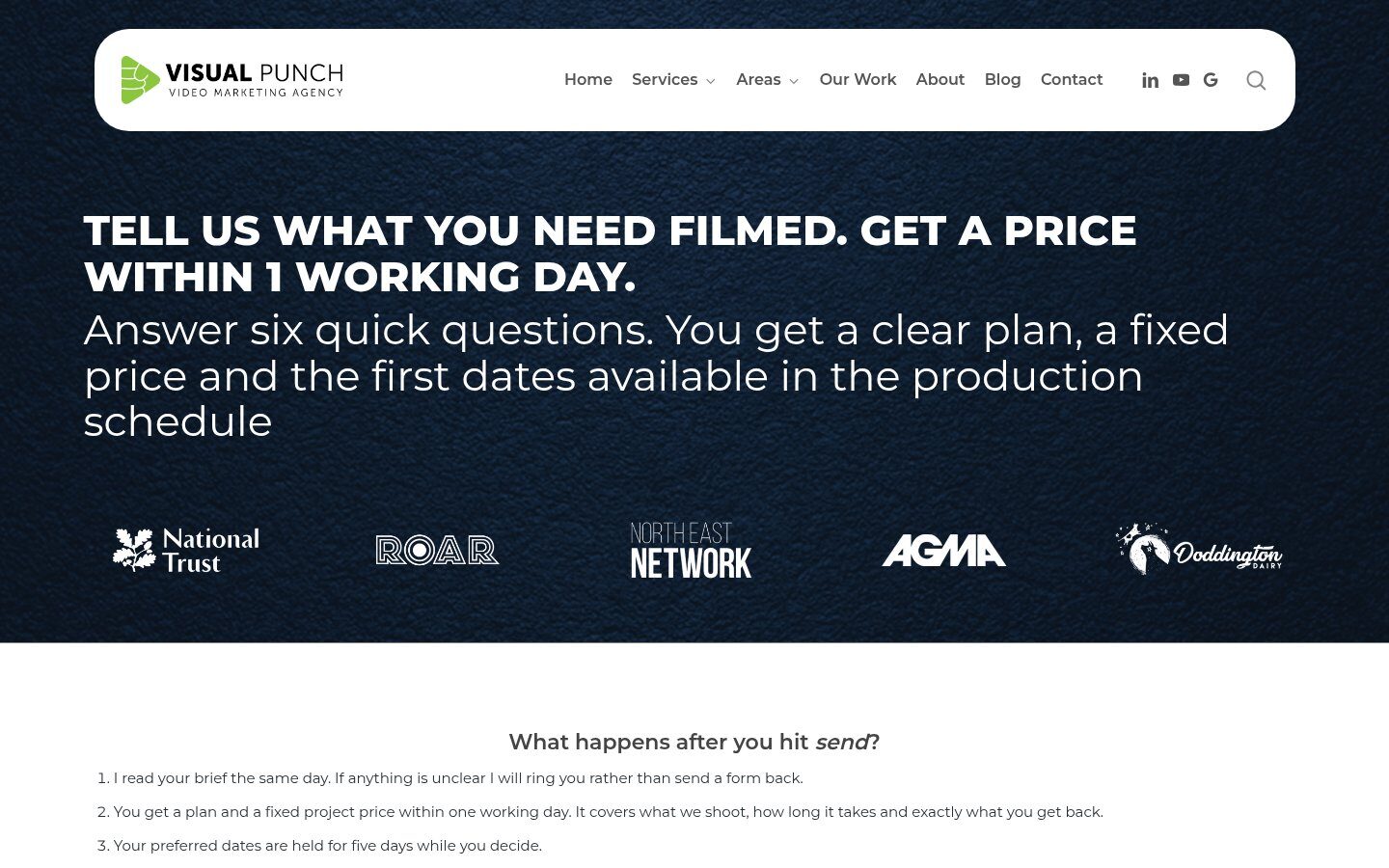 Visual Punch request filming page