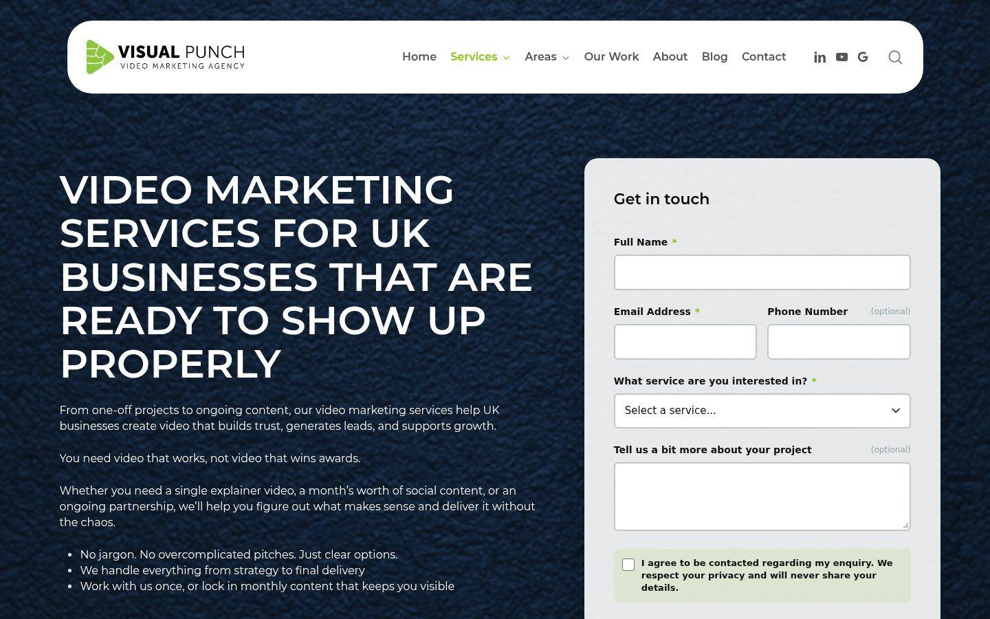 Visual Punch services page with enquiry form