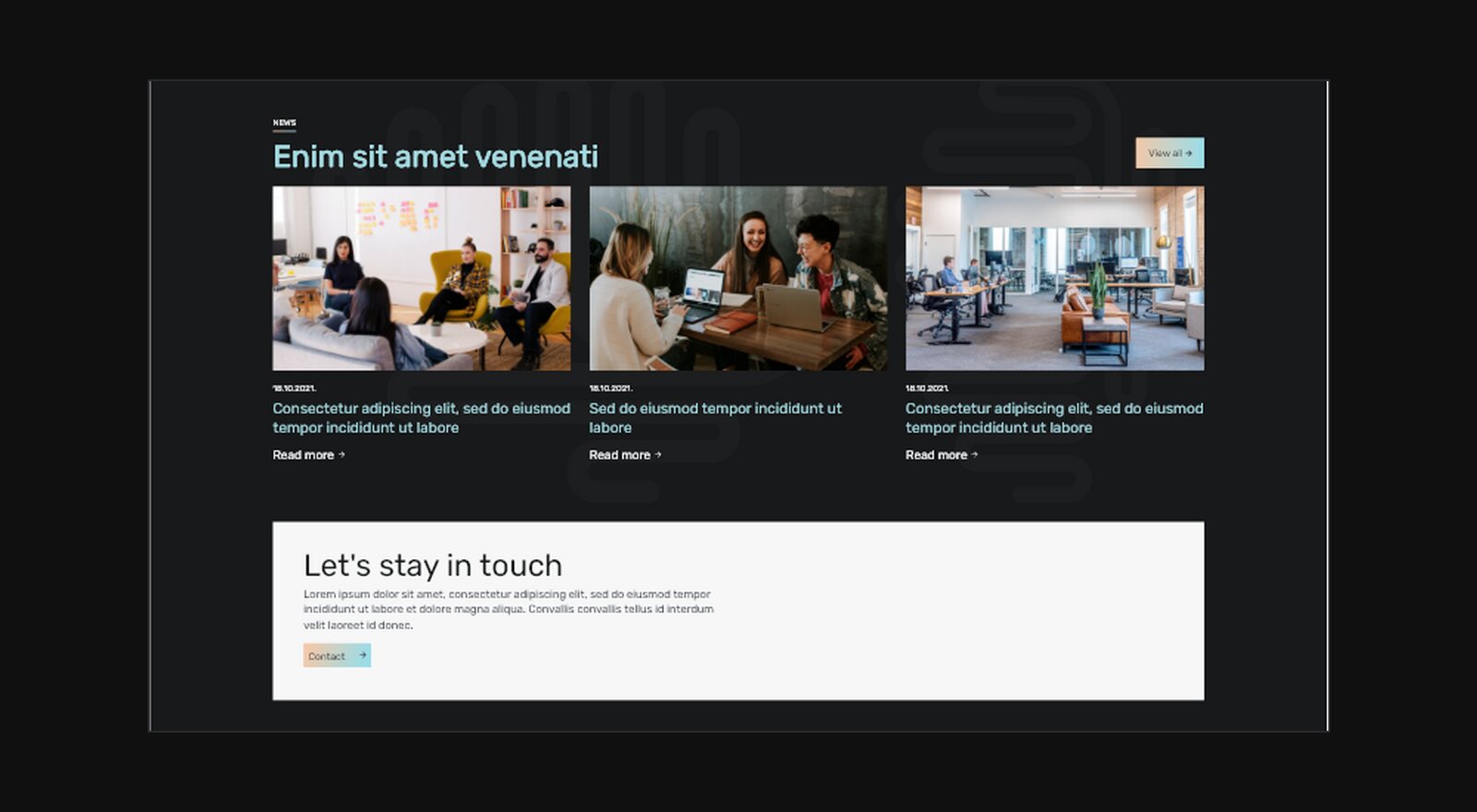B2B marketing agency website news and contact sections